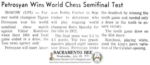 Petrosian Wins World Chess Semifinal Test