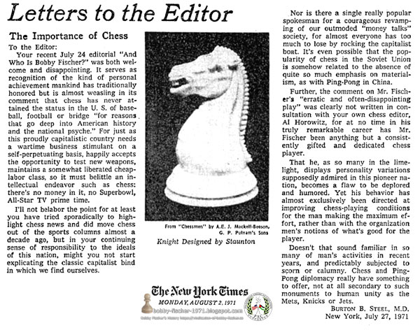 Letters to the Editor - The Importance of Chess