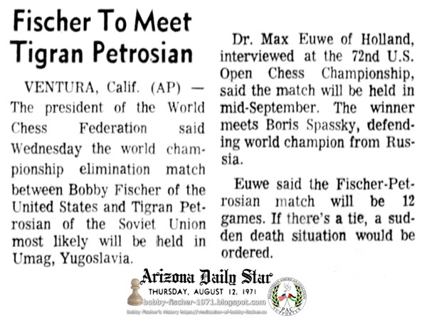 Fischer To Meet Tigran Petrosian