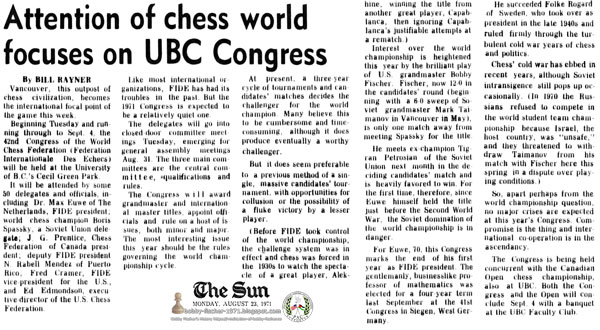 Attention of Chess World Focuses on UBC Congress