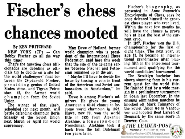 Fischer's Chess Chances Mooted