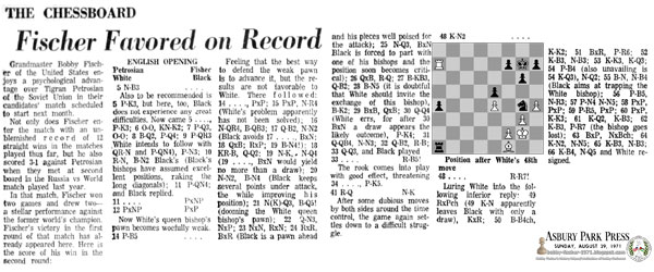 The Chessboard: Fischer Favored on Record
