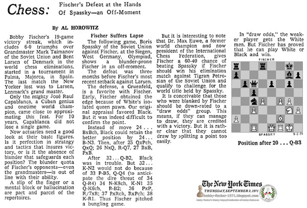 Chess: Fischer's Defeat at the Hands of Spassky—an Off-Moment