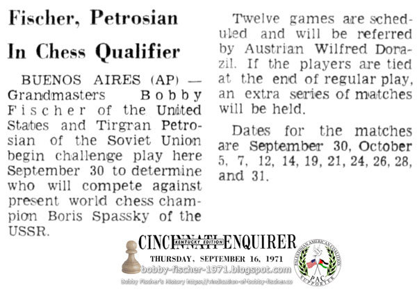 Fischer, Petrosian In Chess Qualifier