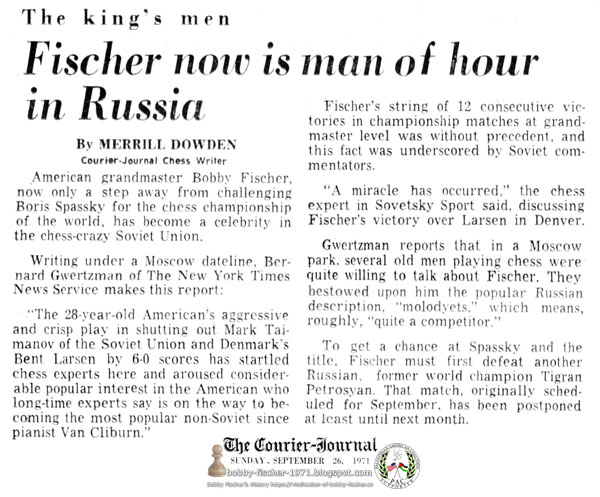 Fischer Now Is Man of Hour in Russia