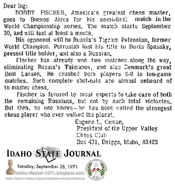 Bobby Fischer, America's Greatest Chess Master in Buenos Aires