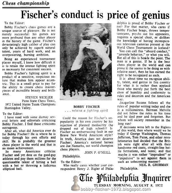 Fischer's conduct is price of genius