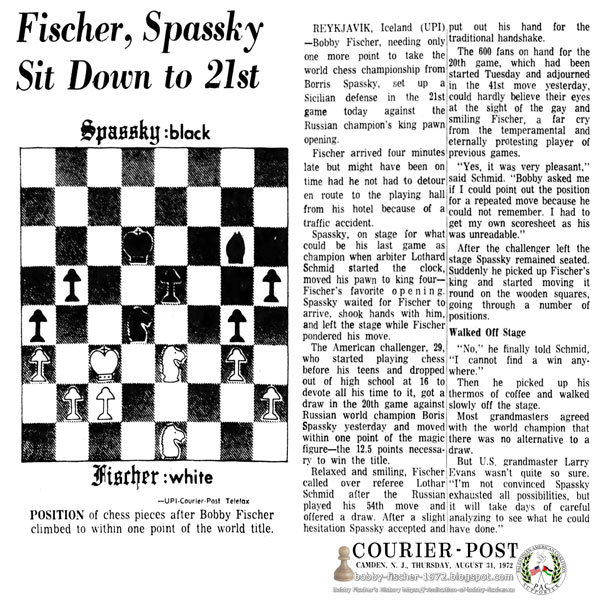 Fischer, Spassky Sit Down to 21st