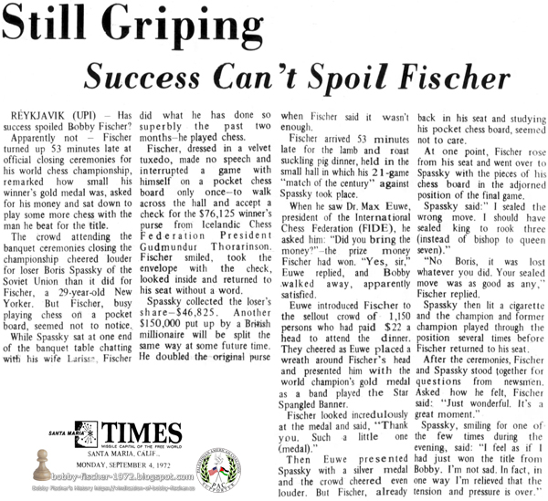Still Griping – Success Can't Spoil Fischer