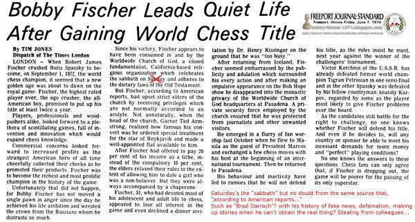 Bobby Fischer Leads Quiet Life After Gaining World Chess Title