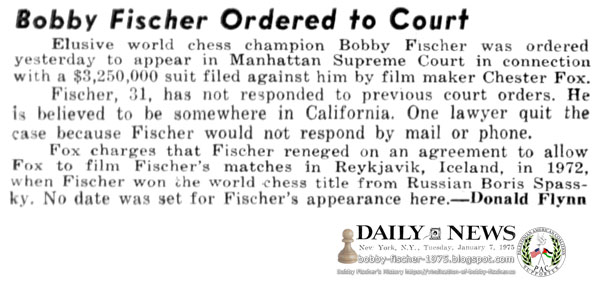 Bobby Fischer Ordered to Court