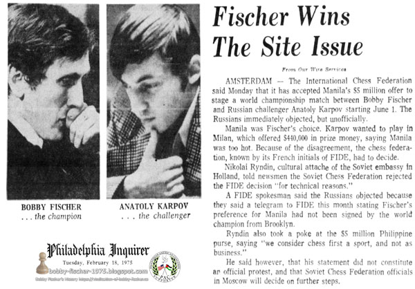 Fischer Wins The Site Issue