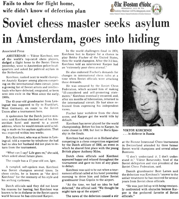 Soviet Chess Master Seeks Asylum in Amsterdam, Goes Into Hiding