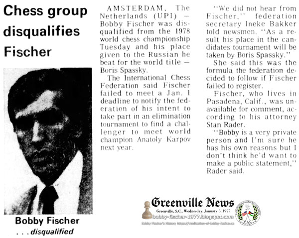 Chess Group Disqualifies Fischer