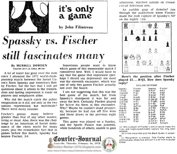 Spassky vs. Fischer Still Fascinates Many
