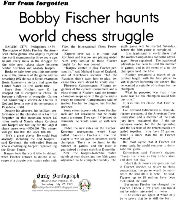 Bobby Fischer Haunts World Chess Struggle