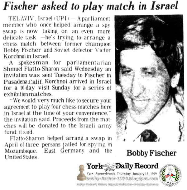 Fischer Asked To Play Match in Israel