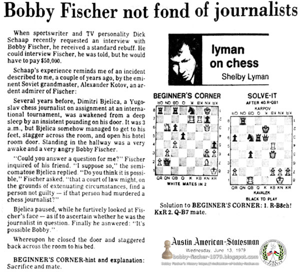 Bobby Fischer Not Fond of Journalists