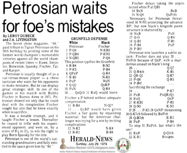 Petrosian Waits For Foe's Mistakes