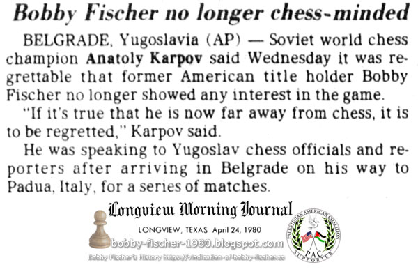 Bobby Fischer No Longer Chess-Minded