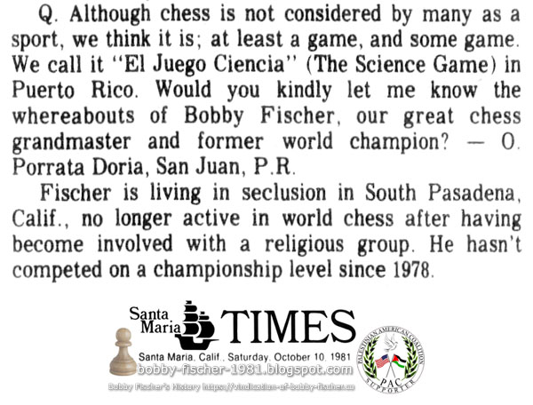 The Science Game: Whereabouts of Bobby Fischer