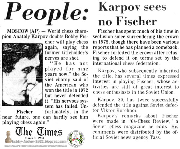 Karpov sees no Fischer