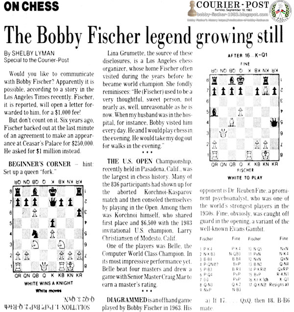 The Bobby Fischer Legend Growing Still