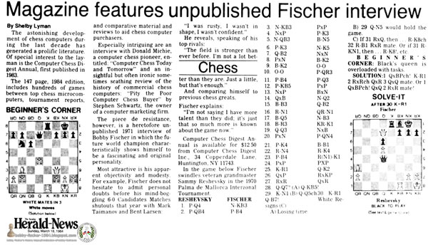 Magazine Features Unpublished Fischer Interview