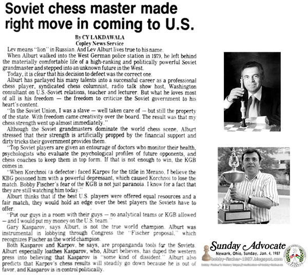 Soviet Chess Master Made Right Move in Coming to U.S.