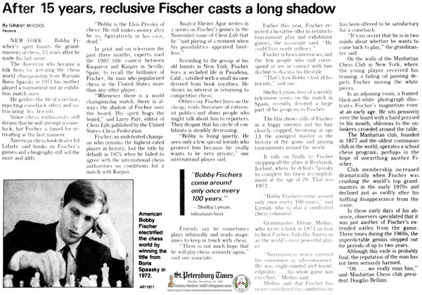 After 15 years, reclusive Fischer casts a long shadow