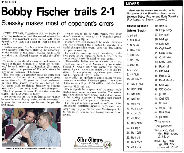 Bobby Fischer Trails 2-1, Spassky Makes Most of Opponent's Errors