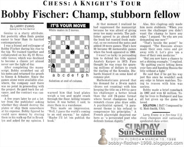 Bobby Fischer: Champ, stubborn fellow