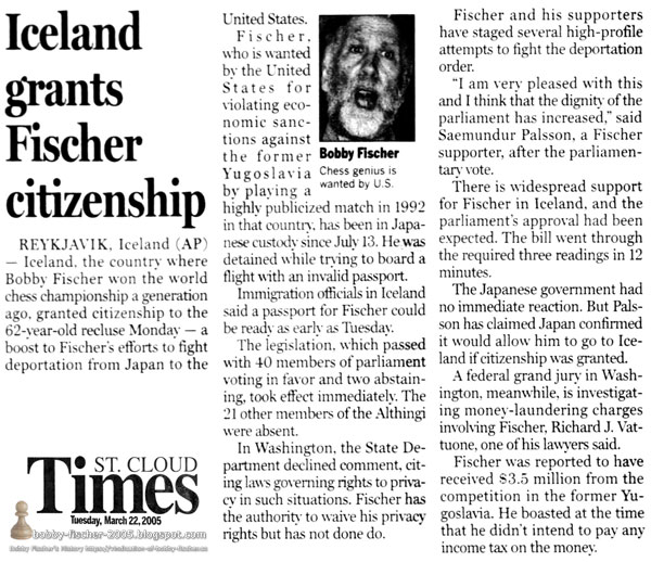 Iceland grants Fischer citizenship