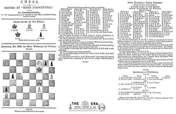 Chess Edited by Herr Loewenthal — Paul Morphy's Chess Column