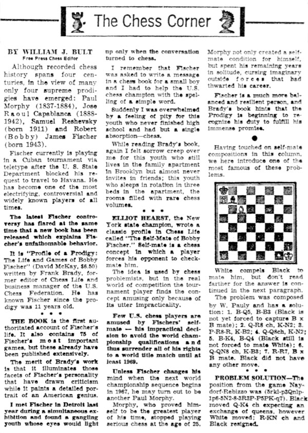 The Chess Corner, Detroit Free Press by William J. Bult