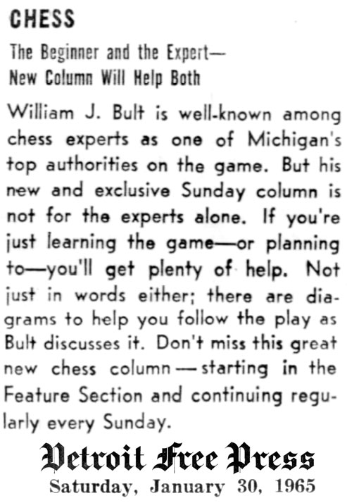 The Chess Corner, Detroit Free Press by William J. Bult