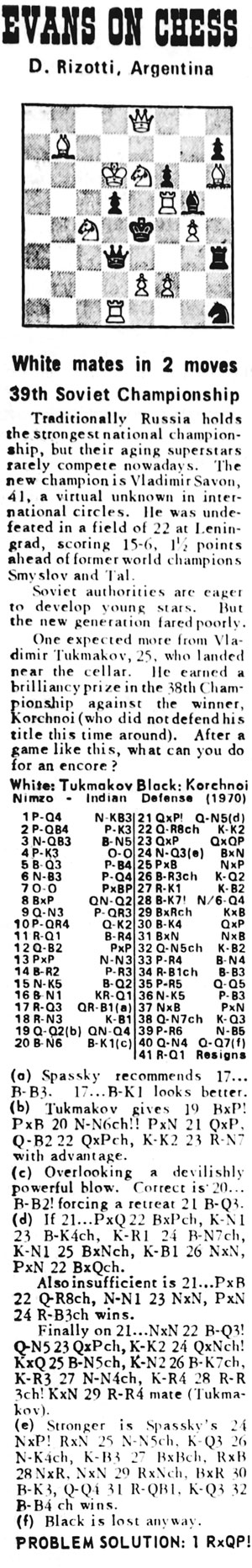 March 18, 1972 Larry Evans on Chess