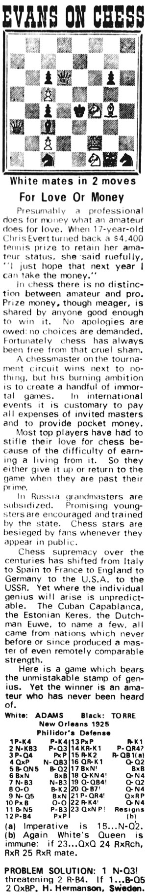 April 22, 1972 Larry Evans on Chess