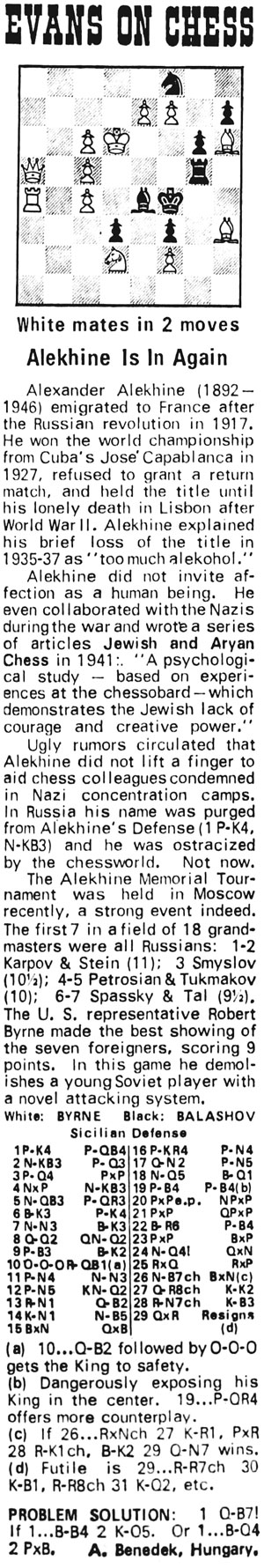 May 20, 1972 Larry Evans on Chess