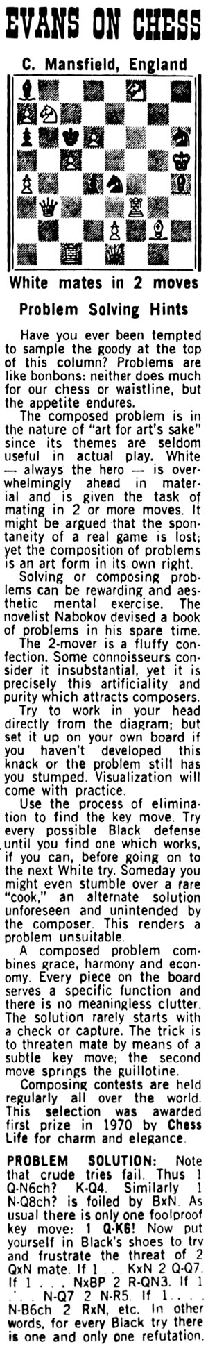 May 27, 1972 Larry Evans on Chess May 27, 1972 Larry Evans on Chess