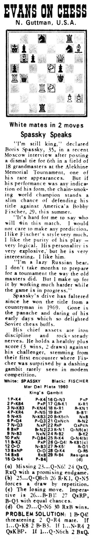 June 03, 1972 Larry Evans on Chess