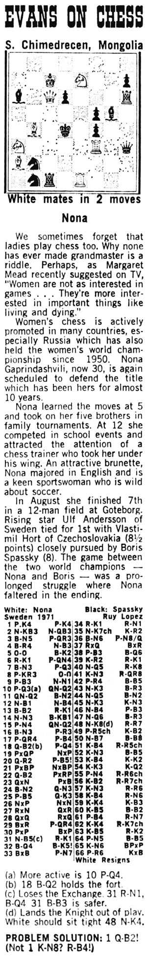 June 10, 1972 Larry Evans on Chess