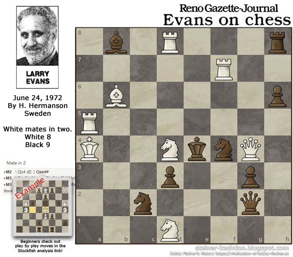 Evans on Chess, June 24, 1972 Chess Puzzle Evans on Chess, June 24, 1972 Chess Puzzle
