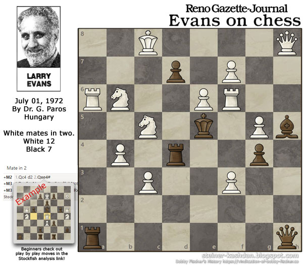 Evans on Chess, July 01, 1972 Chess Puzzle Evans on Chess, July 01, 1972 Chess Puzzle