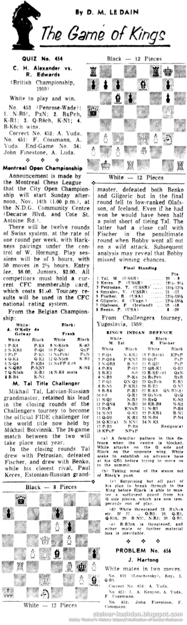 November 07, 1959 Montreal Gazette Game of Kings by D.M. LeDain November 07, 1959 Montreal Gazette Game of Kings by D.M. LeDain