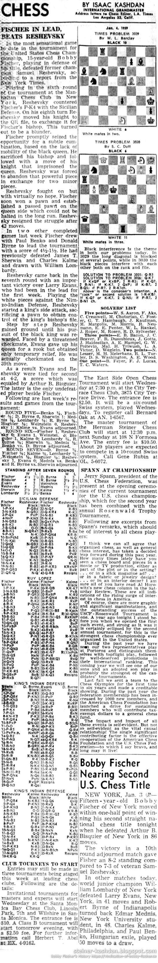 L.A. Times Chess by Isaac Kashdan, January 04, 1959 L.A. Times Chess by Isaac Kashdan, January 04, 1959