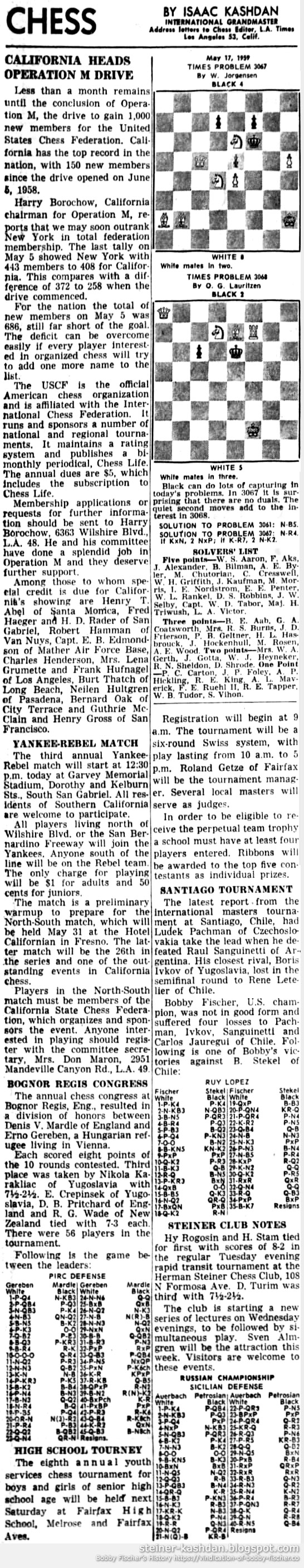 May 17, 1959 L.A. Times Chess by Isaac Kashdan May 17, 1959 L.A. Times Chess by Isaac Kashdan
