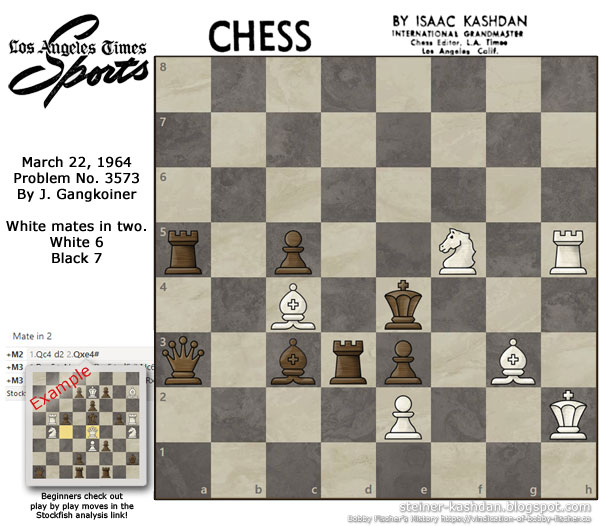 March 22, 1964 L.A. Times Chess by Isaac Kashdan, Problem No. 3573 March 22, 1964 L.A. Times Chess by Isaac Kashdan, Problem No. 3573