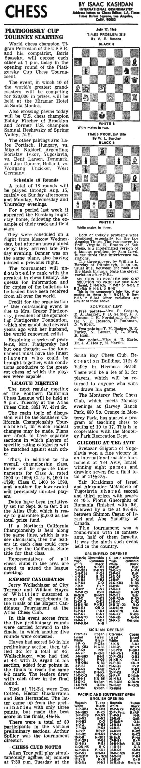 July 17, 1966 L.A. Times Chess, by Isaac Kashdan July 17, 1966 L.A. Times Chess, by Isaac Kashdan