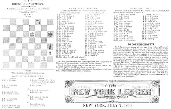 Paul Morphy's Chess Column in New York Ledger